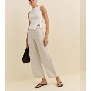 Reformation Joni Linen Trousers Pants 6 Beige Wide Leg Rise Waist